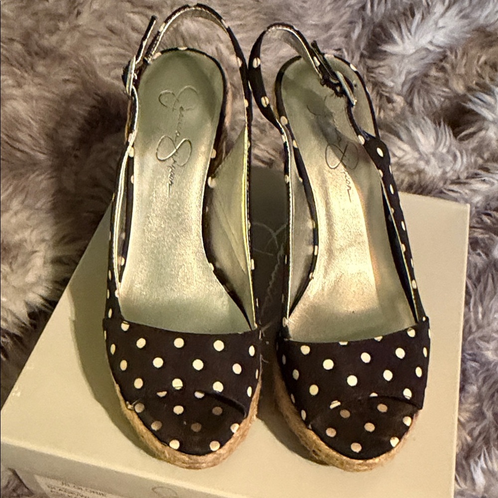 Jessica Simpson Black and White Polka Dot Wedges